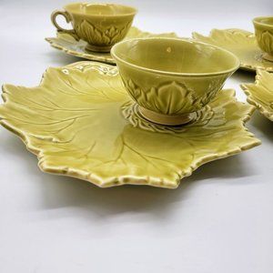 Woodfield By Steubenville Fall Snack Leaf Shape Dishes/ Cups Chartreuse 4 Sets